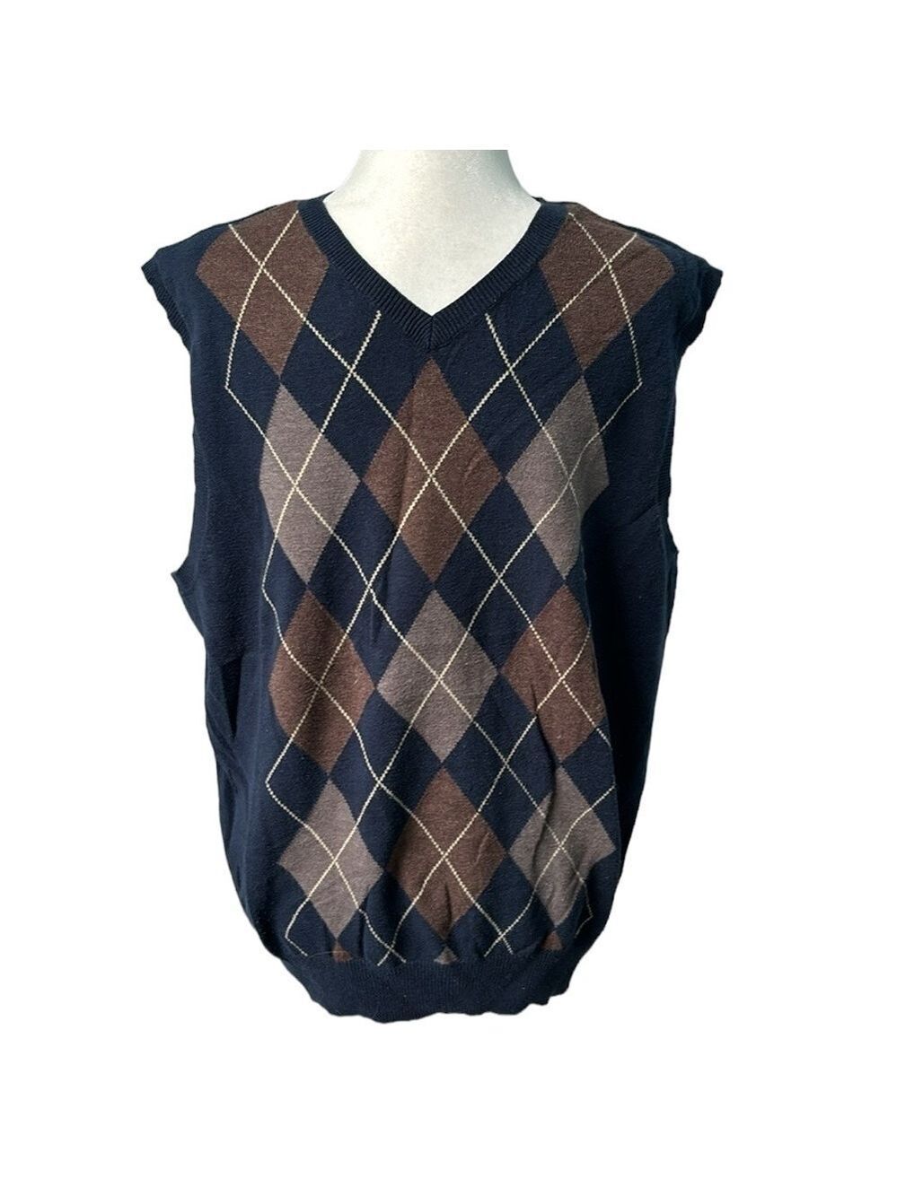 V Neck Argyle Pattern Sweater Vest Size Large Unisex